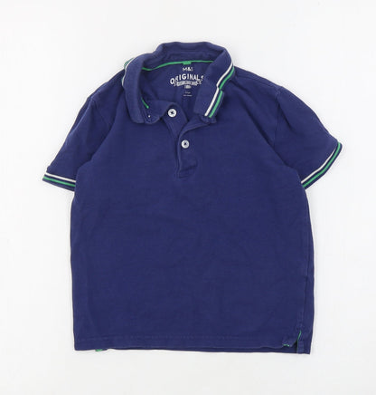 Marks and Spencer Boys Blue  Cotton Basic Polo Size 7-8 Years Collared Button