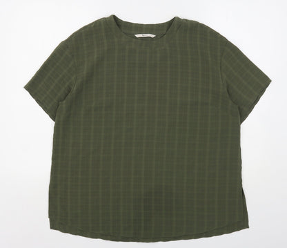 TU Womens Green Check Polyester Basic Blouse Size 14 Round Neck