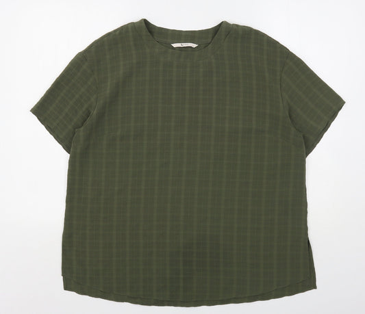 TU Womens Green Check Polyester Basic Blouse Size 14 Round Neck