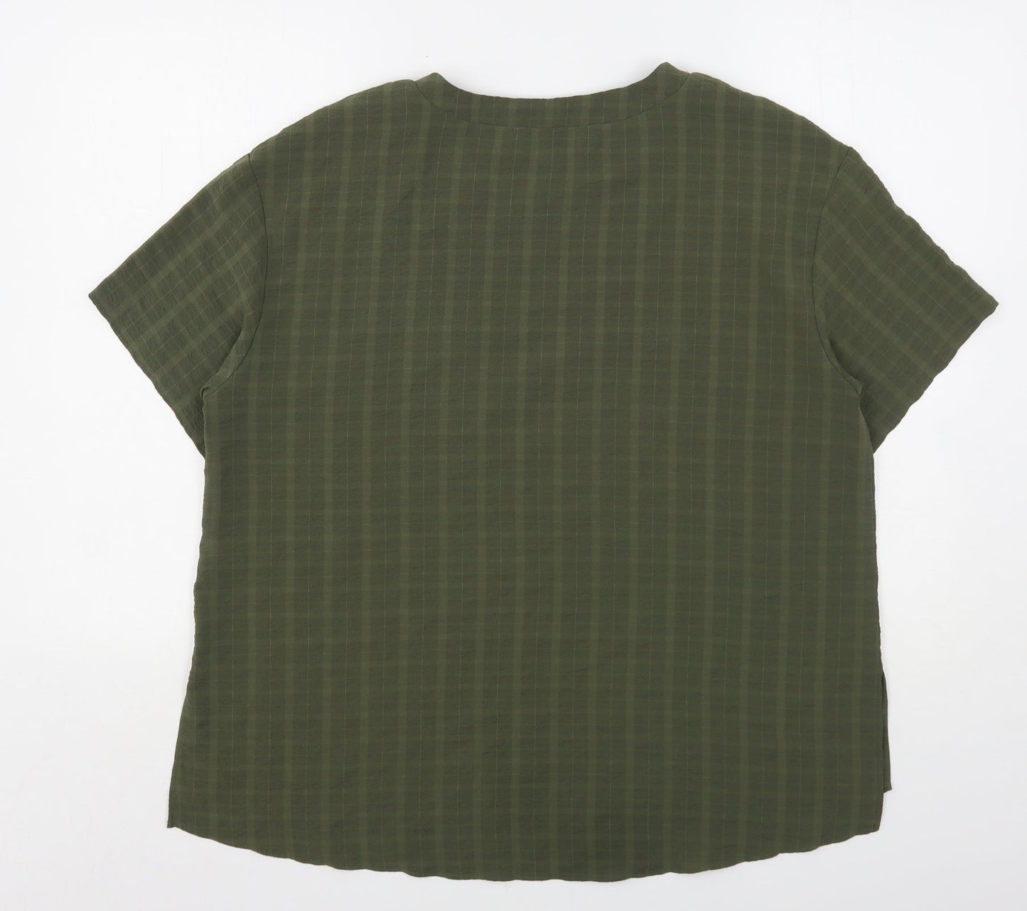 TU Womens Green Check Polyester Basic Blouse Size 14 Round Neck
