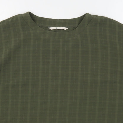TU Womens Green Check Polyester Basic Blouse Size 14 Round Neck