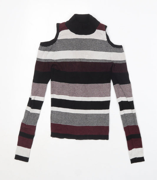 Primark Womens Multicoloured Crew Neck Striped Viscose Pullover Jumper Size 6