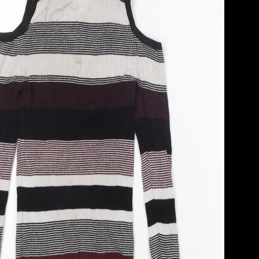 Primark Womens Multicoloured Crew Neck Striped Viscose Pullover Jumper Size 6