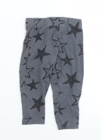F&F Girls Grey Geometric Cotton Pedal Pusher Leggings Size 9-12 Months   - Stars