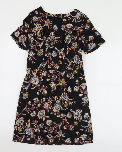 New Look Womens Multicoloured Floral Cotton Shift  Size 8  Round Neck Zip