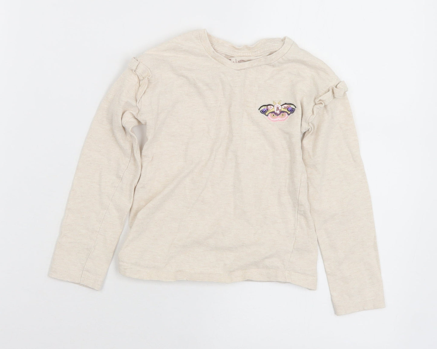 TU Girls Beige  Cotton Basic T-Shirt Size 4 Years Crew Neck  - Butterfly