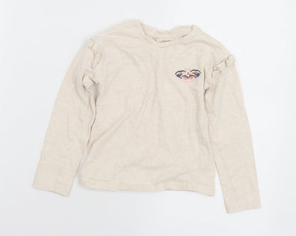 TU Girls Beige  Cotton Basic T-Shirt Size 4 Years Crew Neck  - Butterfly
