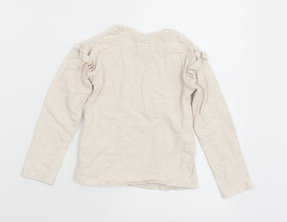TU Girls Beige  Cotton Basic T-Shirt Size 4 Years Crew Neck  - Butterfly