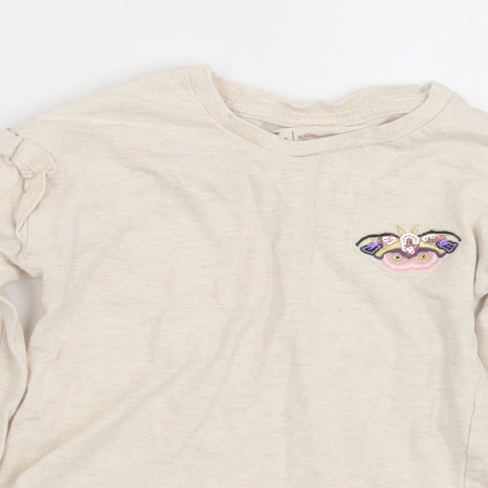 TU Girls Beige  Cotton Basic T-Shirt Size 4 Years Crew Neck  - Butterfly