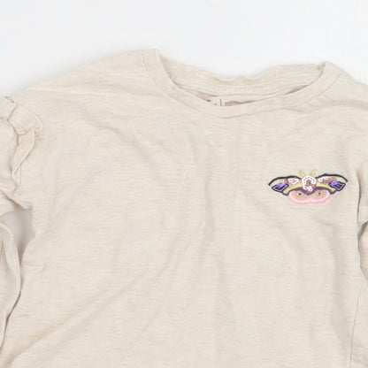 TU Girls Beige  Cotton Basic T-Shirt Size 4 Years Crew Neck  - Butterfly