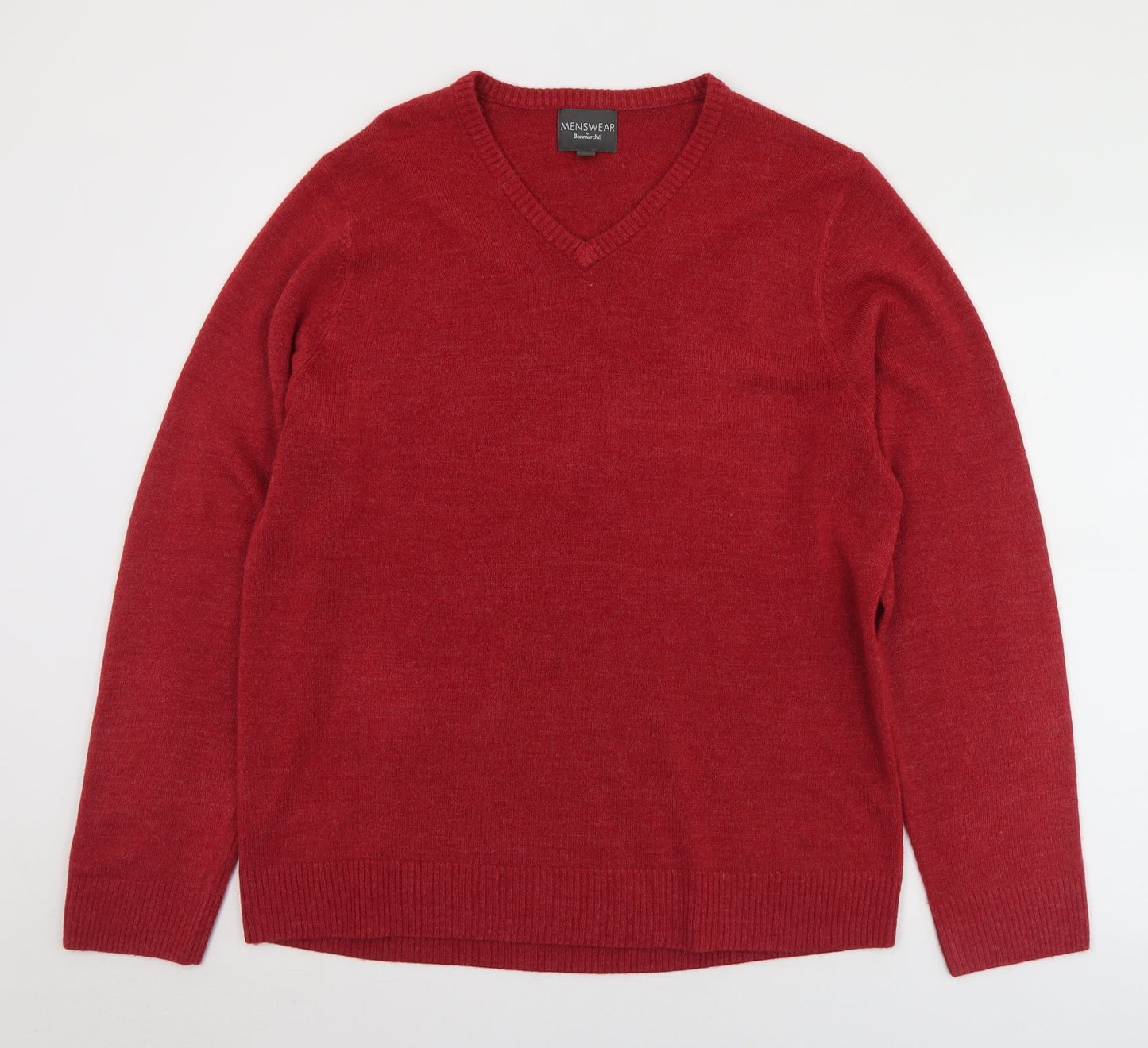 Bonmarché Mens Red V-Neck  Acrylic Pullover Jumper Size L