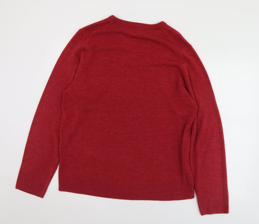 Bonmarché Mens Red V-Neck  Acrylic Pullover Jumper Size L