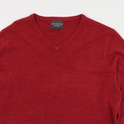 Bonmarché Mens Red V-Neck  Acrylic Pullover Jumper Size L