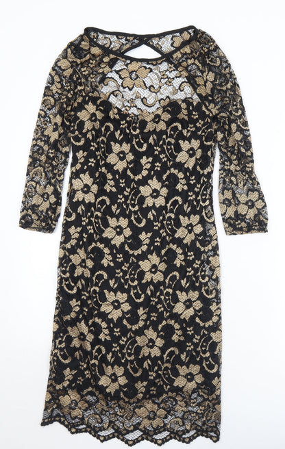 Atmosphere Womens Gold Floral Nylon Shift  Size 12  Round Neck