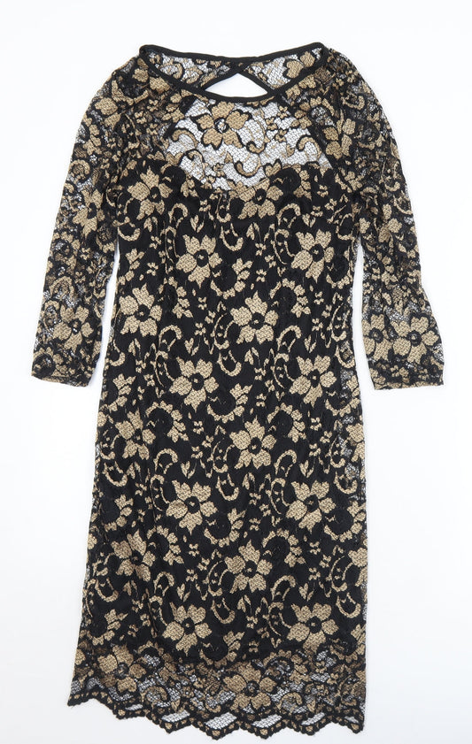 Atmosphere Womens Gold Floral Nylon Shift  Size 12  Round Neck