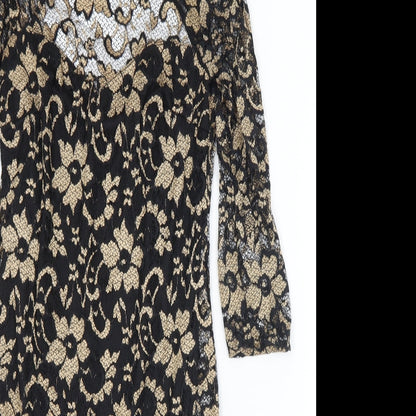 Atmosphere Womens Gold Floral Nylon Shift  Size 12  Round Neck