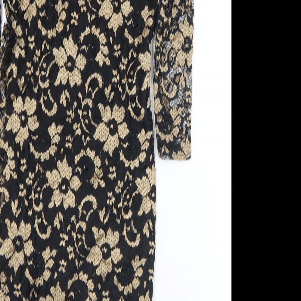 Atmosphere Womens Gold Floral Nylon Shift  Size 12  Round Neck
