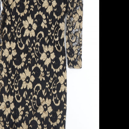 Atmosphere Womens Gold Floral Nylon Shift  Size 12  Round Neck