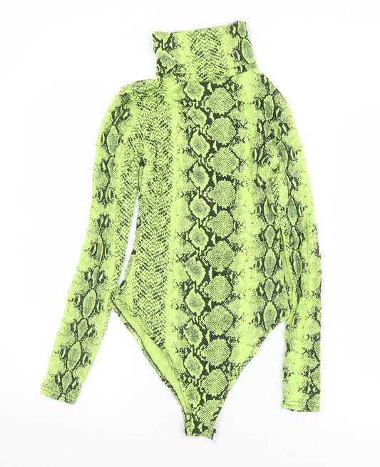 Boohoo Womens Green Animal Print Viscose Bodysuit One-Piece Size 8