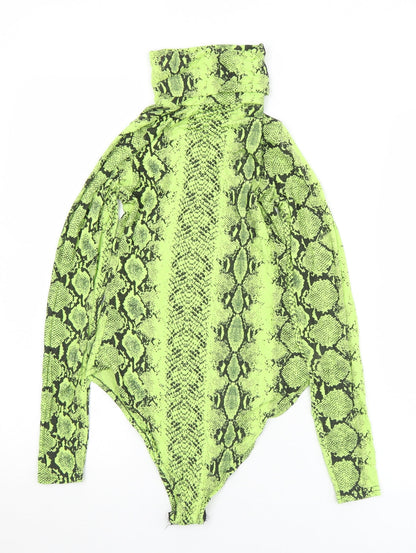 Boohoo Womens Green Animal Print Viscose Bodysuit One-Piece Size 8