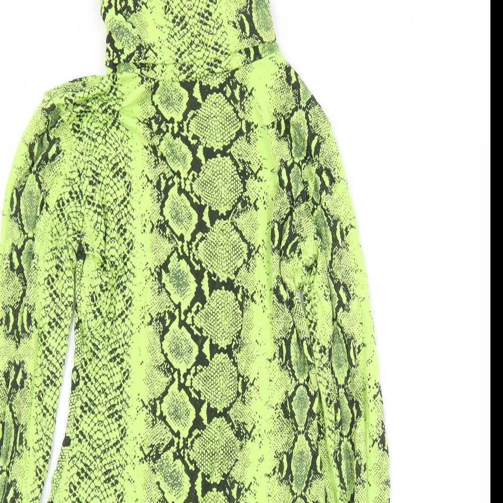 Boohoo Womens Green Animal Print Viscose Bodysuit One-Piece Size 8