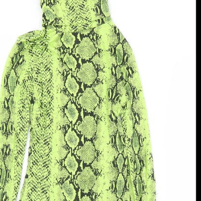 Boohoo Womens Green Animal Print Viscose Bodysuit One-Piece Size 8