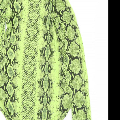 Boohoo Womens Green Animal Print Viscose Bodysuit One-Piece Size 8