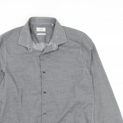 Mens UK Size 15.5 NEXT Black  Button-Up Long Sleeve Casual Shirt