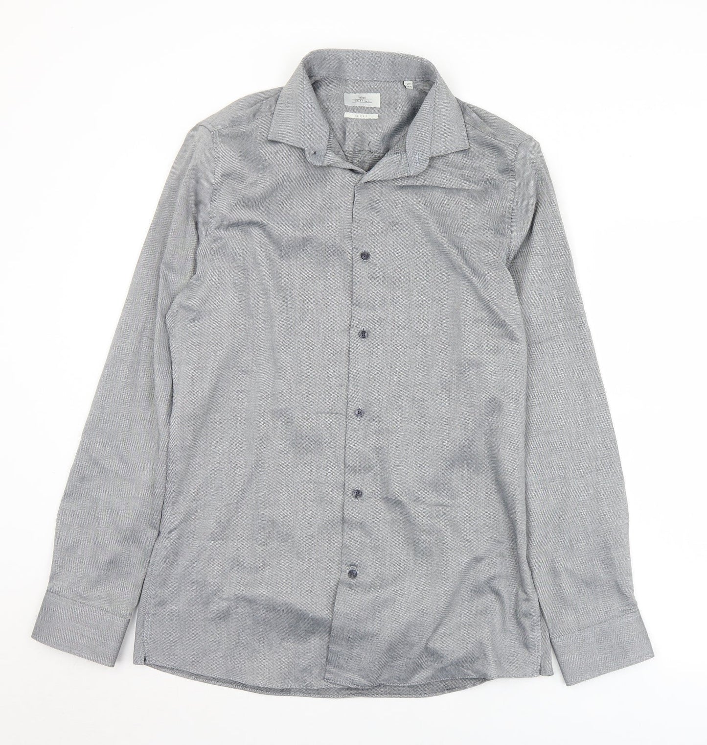 Mens UK Size 15.5 NEXT Grey  Button-Up Long Sleeve Casual Shirt
