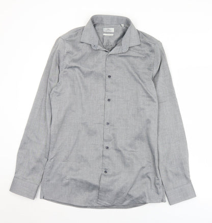 Mens UK Size 15.5 NEXT Grey  Button-Up Long Sleeve Casual Shirt