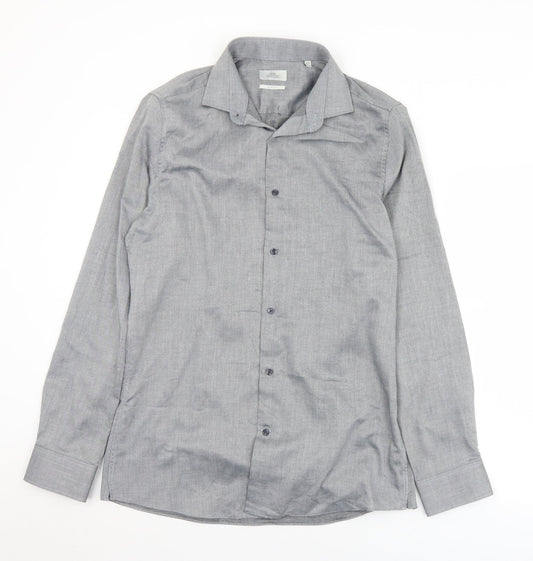 Mens UK Size 15.5 NEXT Grey  Button-Up Long Sleeve Casual Shirt
