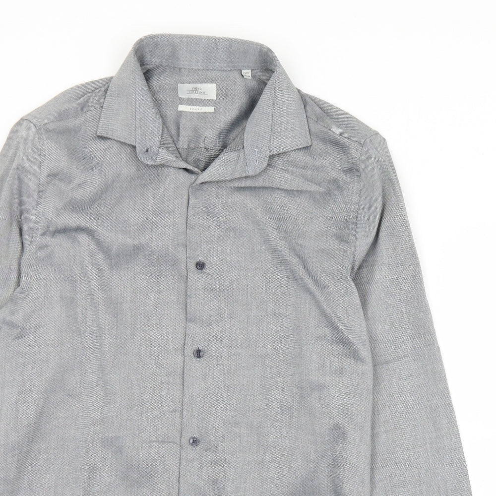 Mens UK Size 15.5 NEXT Grey  Button-Up Long Sleeve Casual Shirt