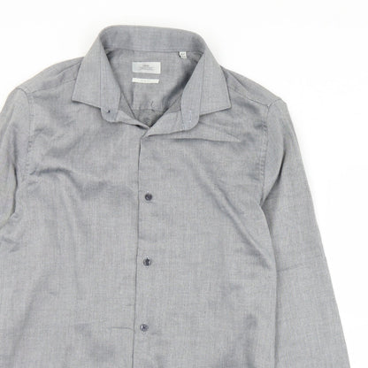 Mens UK Size 15.5 NEXT Grey  Button-Up Long Sleeve Casual Shirt