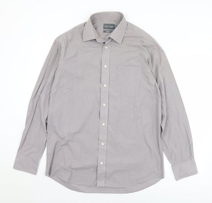 Mens UK Size 15.5 Marks and Spencer Grey  Button-Up Long Sleeve Casual Shirt