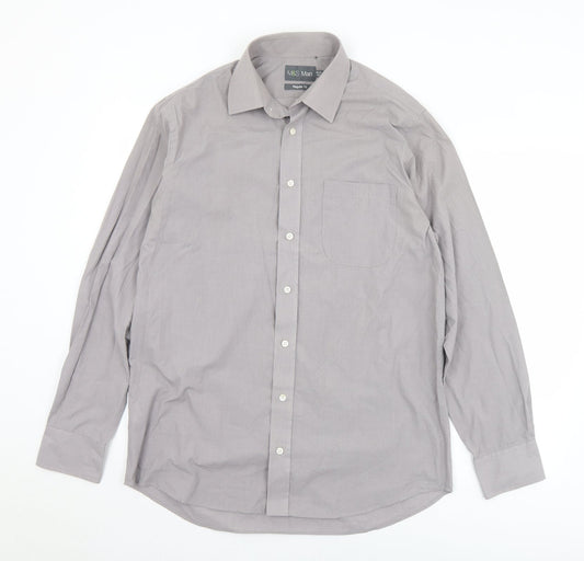 Mens UK Size 15.5 Marks and Spencer Grey  Button-Up Long Sleeve Casual Shirt