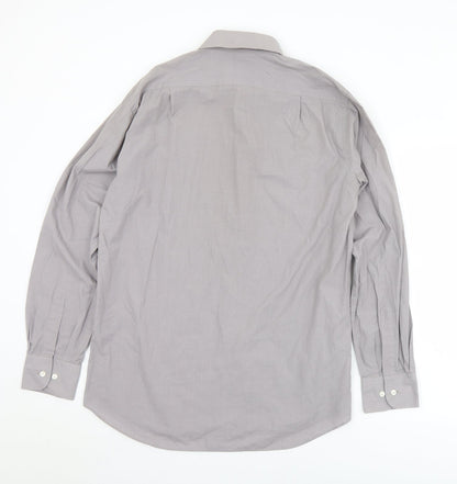 Mens UK Size 15.5 Marks and Spencer Grey  Button-Up Long Sleeve Casual Shirt