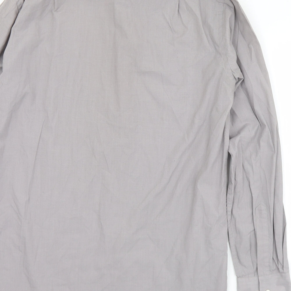 Mens UK Size 15.5 Marks and Spencer Grey  Button-Up Long Sleeve Casual Shirt