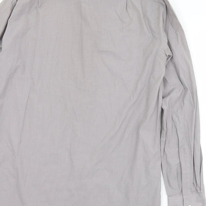 Mens UK Size 15.5 Marks and Spencer Grey  Button-Up Long Sleeve Casual Shirt