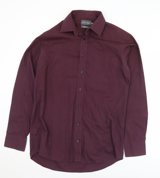Mens UK Size 15.5 Marks and Spencer Purple  Button-Up Long Sleeve Casual Shirt