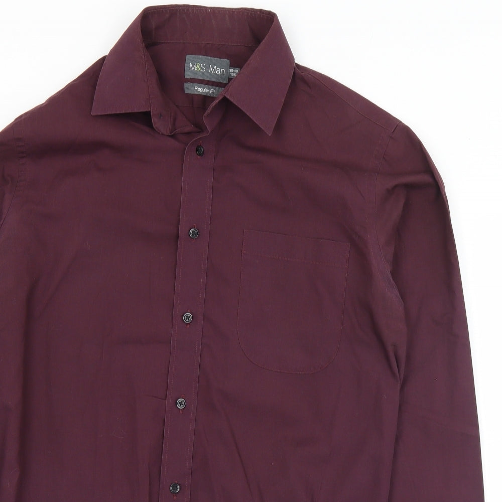 Mens UK Size 15.5 Marks and Spencer Purple  Button-Up Long Sleeve Casual Shirt