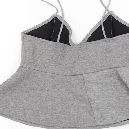 Womens UK Size 12 River Island Grey Cropped Tank