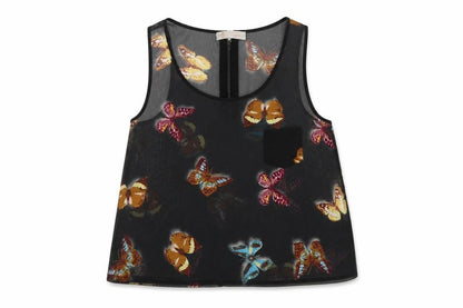 Cameo Rose Womens Black  Polyester Basic Tank Size 10 Round Neck - Butterfly