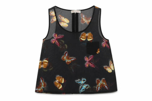 Cameo Rose Womens Black  Polyester Basic Tank Size 10 Round Neck - Butterfly