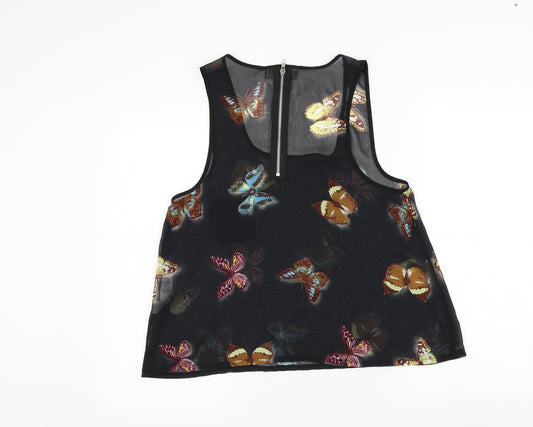 Cameo Rose Womens Black  Polyester Basic Tank Size 10 Round Neck - Butterfly