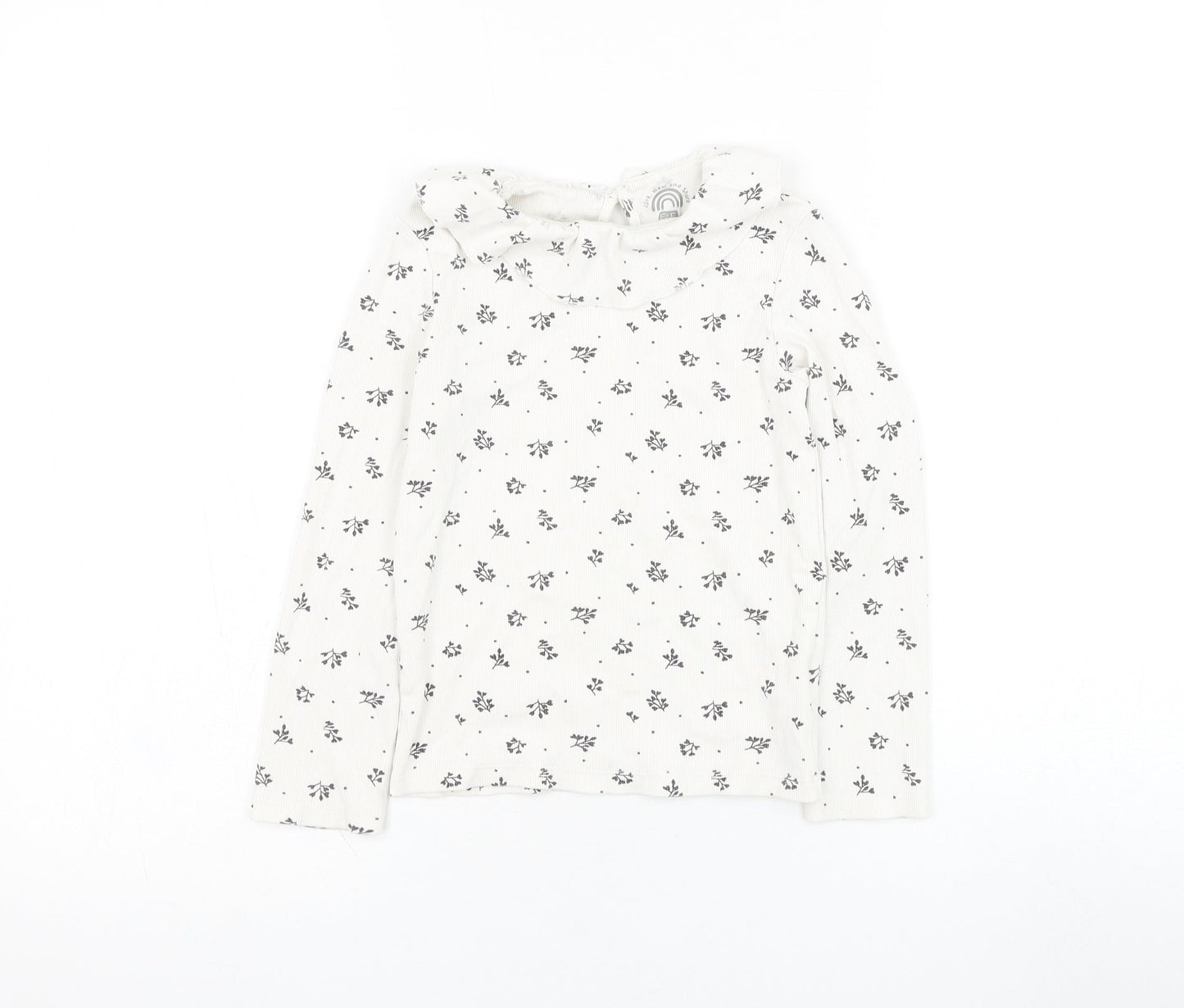 F&F Girls White Floral Cotton Basic T-Shirt Size 10 Years Round Neck Pullover