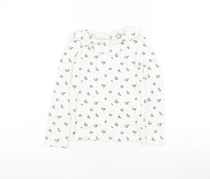 F&F Girls White Floral Cotton Basic T-Shirt Size 10 Years Round Neck Pullover