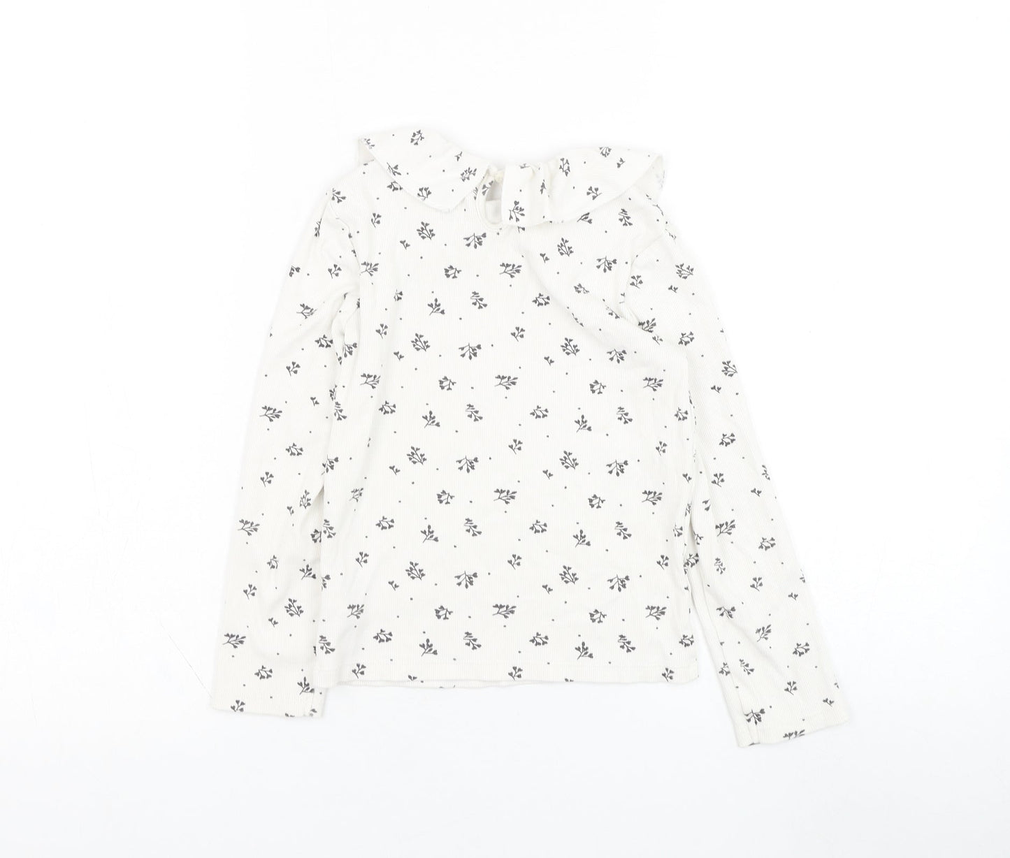 F&F Girls White Floral Cotton Basic T-Shirt Size 10 Years Round Neck Pullover