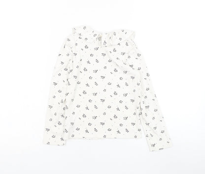 F&F Girls White Floral Cotton Basic T-Shirt Size 10 Years Round Neck Pullover