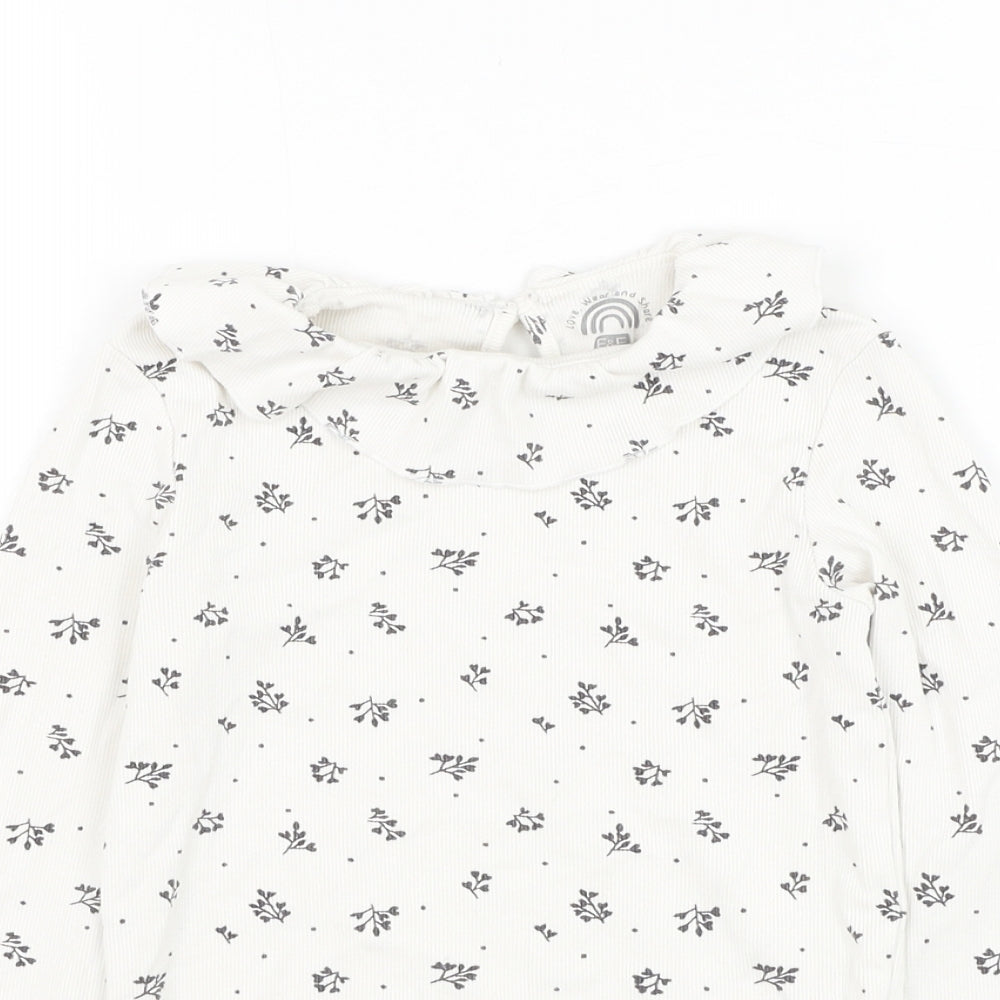 F&F Girls White Floral Cotton Basic T-Shirt Size 10 Years Round Neck Pullover