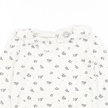 F&F Girls White Floral Cotton Basic T-Shirt Size 10 Years Round Neck Pullover
